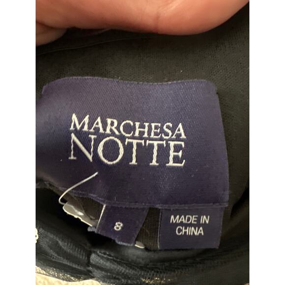 Marchesa Notte NWT Strapless Black Gold Sequin Polka Dot Tulle Midi Dress Sz 8 - Picture 5 of 10